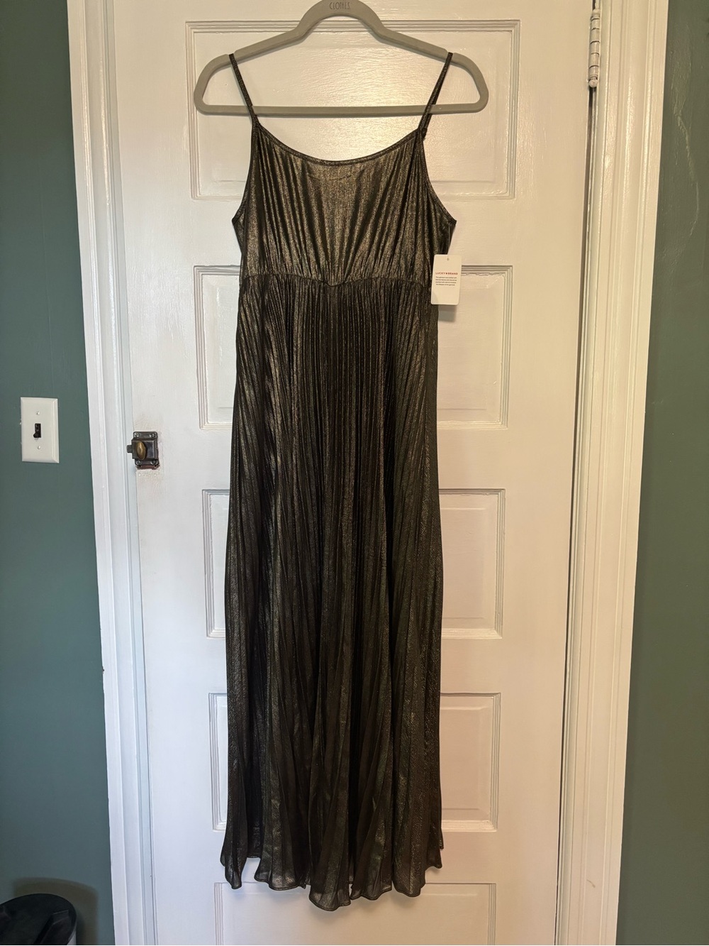 Metallic Black Spaghetti-Strap Maxi Dress